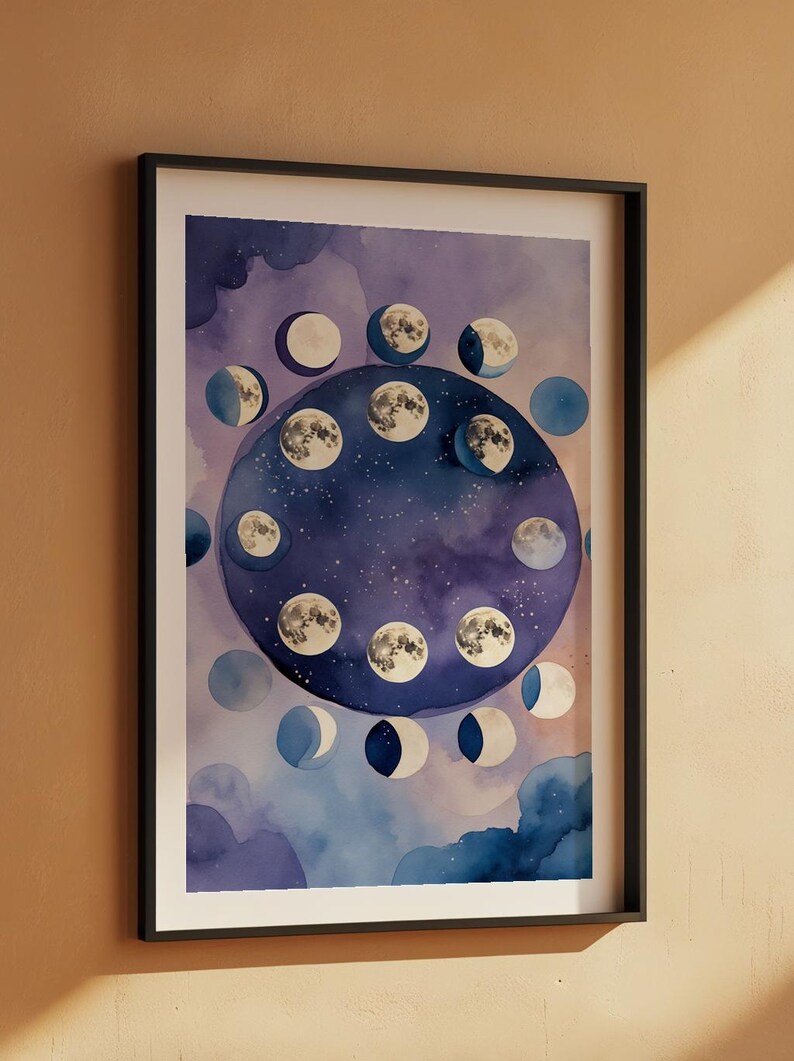 Lunar Phases | Moon Cycle Poster | Mystical Night Art zdjęcie 7