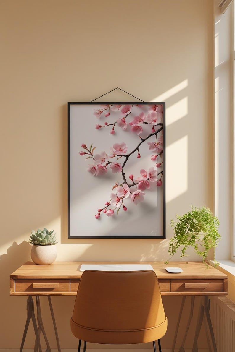 Cherry Blossom Art | Japanese Wall Poster | Minimalist Floral Print image 1