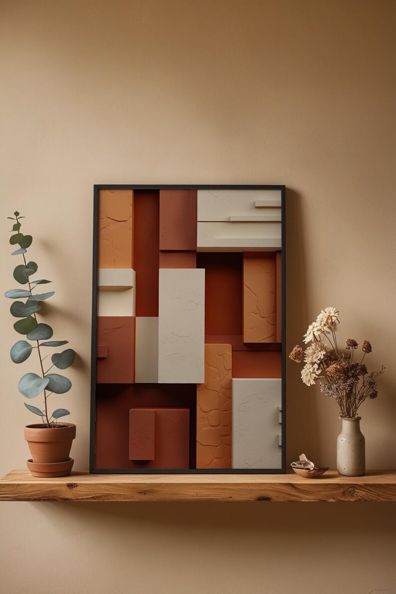 Geometric Blocks Abstract | Modern Minimalist Poster | Warm Tones immagine 4