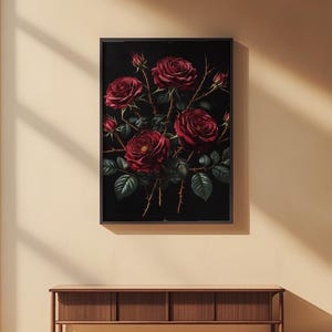 Dark Botanical Art | Gothic Rose Poster | Moody Vintage Wall Decor Bild 2