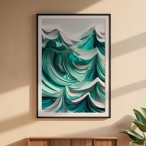 Layered Ocean Waves | Paper Cut Art | Turquoise Abstract Coastal zdjęcie 6