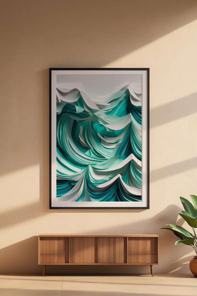 Layered Ocean Waves | Paper Cut Art | Turquoise Abstract Coastal zdjęcie 6