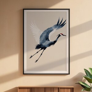 Ink Crane Flight | Japanese Minimalist Bird Art | Zen Wall Decor Bild 6