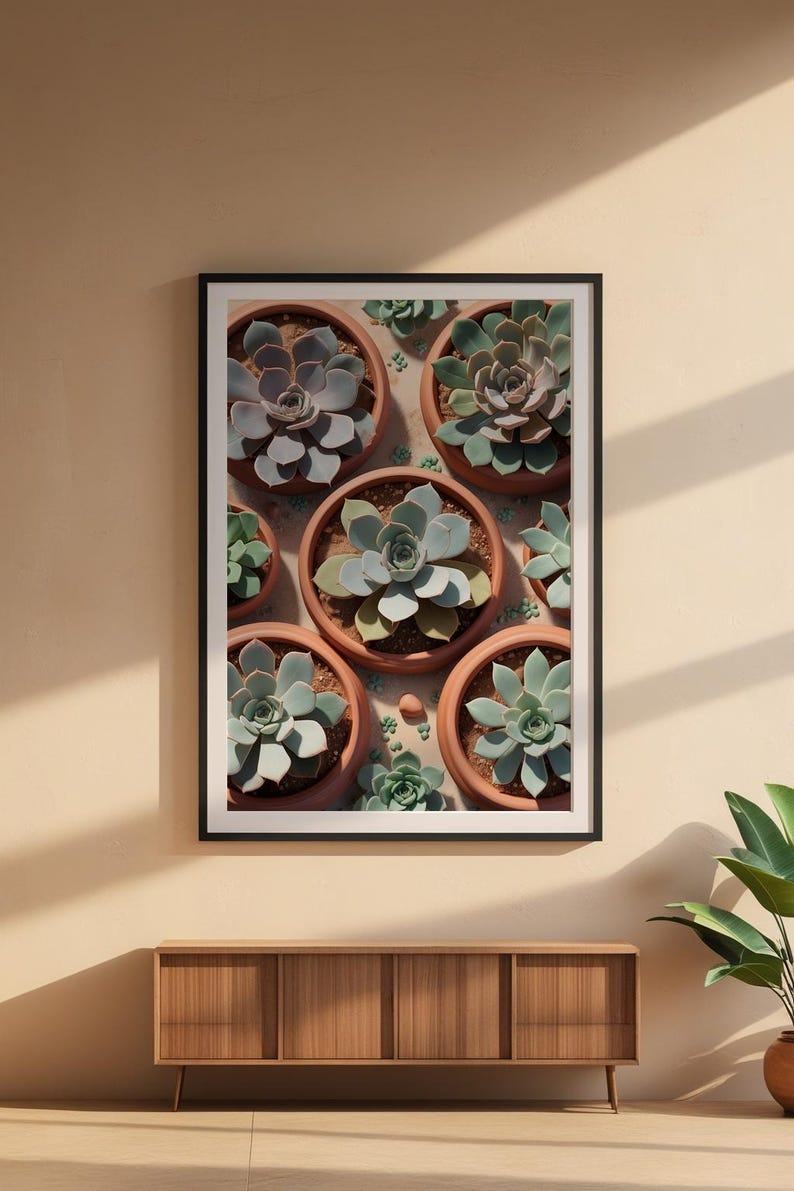 Succulent Garden Top View | Botanical Plant Art | Minimalist Terrarium image 6