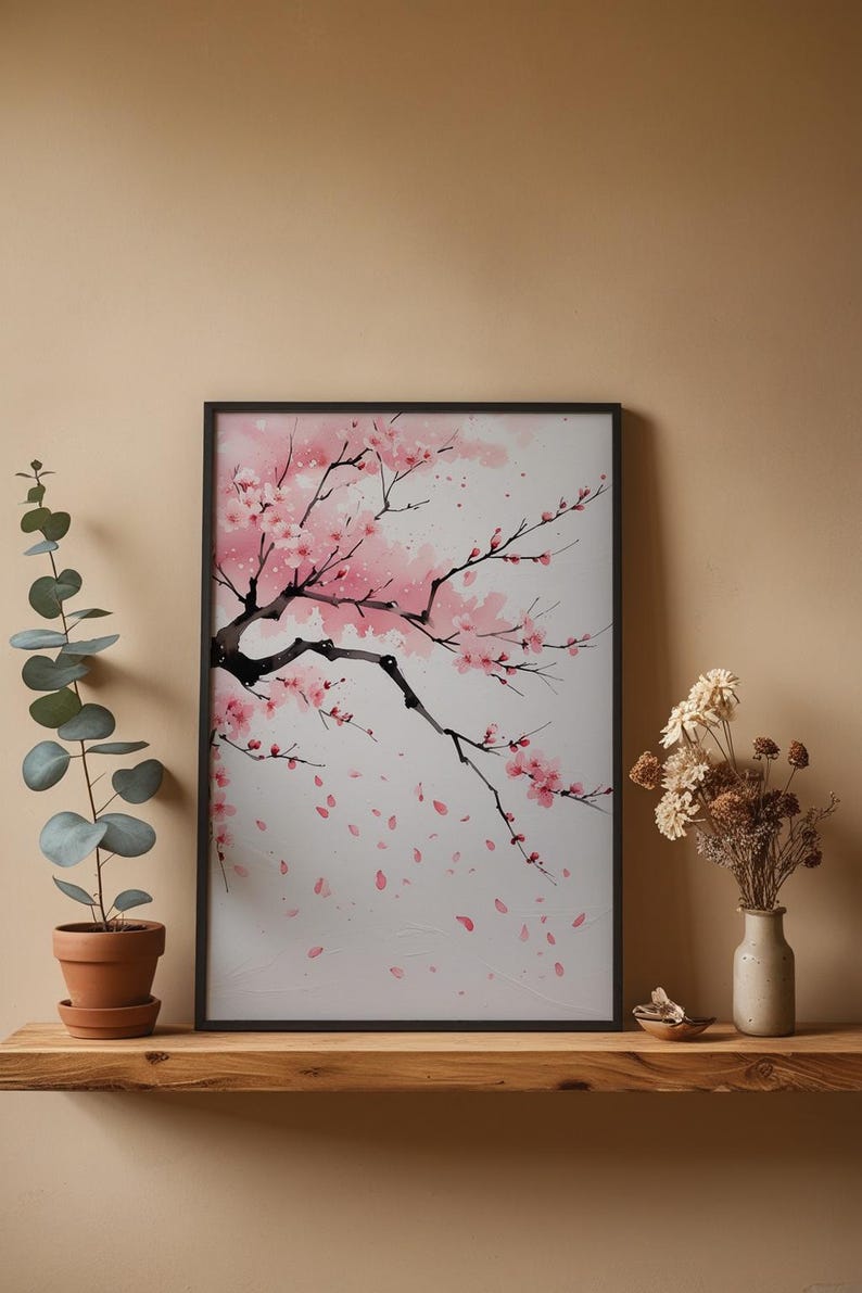 Cherry Blossom Art | Japanese Sakura Poster | Pink Zen Wall Decor image 4