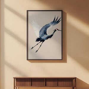 Ink Crane Flight | Japanese Minimalist Bird Art | Zen Wall Decor Bild 2
