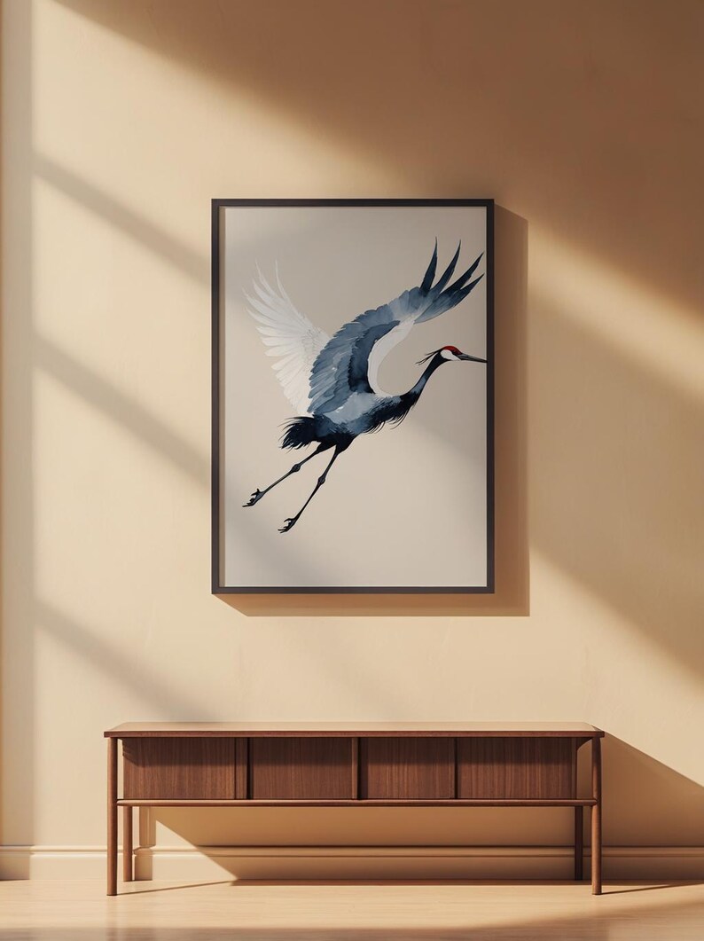 Ink Crane Flight | Japanese Minimalist Bird Art | Zen Wall Decor Bild 2