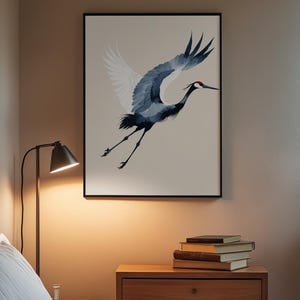 Ink Crane Flight | Japanese Minimalist Bird Art | Zen Wall Decor Bild 3