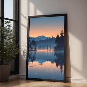 Twilight Lake Reflection | Peaceful Nature Poster | Golden Hour Landscape image 3