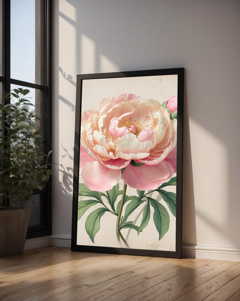 Romantic Peony Bloom | Vintage Botanical | Cottagecore Garden Art Bild 9
