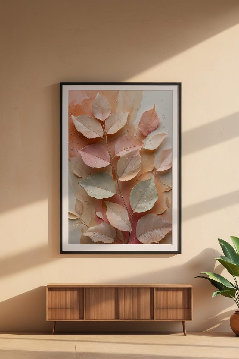 Hojas botánicas color melocotón / Póster romántico de naturaleza / Arte rural imagen 6