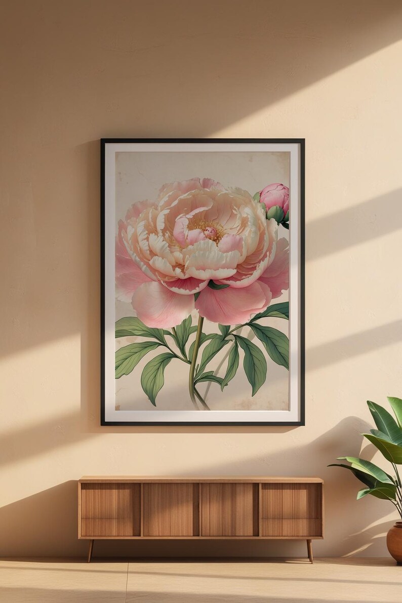 Romantic Peony Bloom | Vintage Botanical | Cottagecore Garden Art Bild 6
