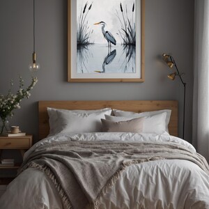 Minimalist Heron | Reflected Water Bird | Zen Nature Art Bild 10