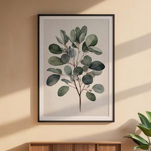 Arte de rama de eucalipto / Impresión botánica en acuarela / Decoración minimalista imagen 6
