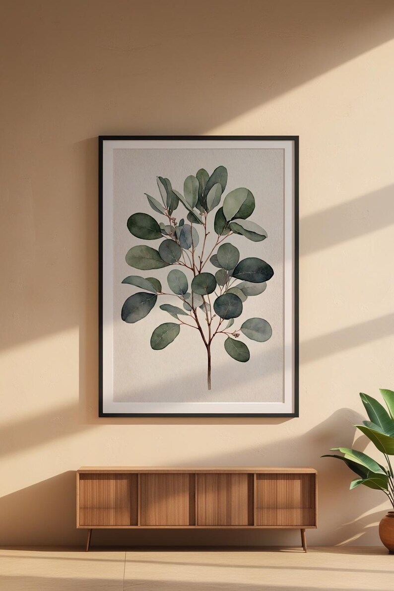 Arte de rama de eucalipto / Impresión botánica en acuarela / Decoración minimalista imagen 6