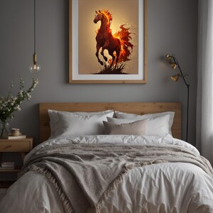 Arte de caballo de fuego / Póster de semental llameante / Decoración de pared de fantasía moderna imagen 10