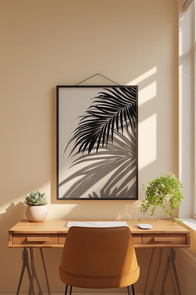 Tropical Palm Leaf Art | Black Botanical Poster | Boho Plant Decor afbeelding 1
