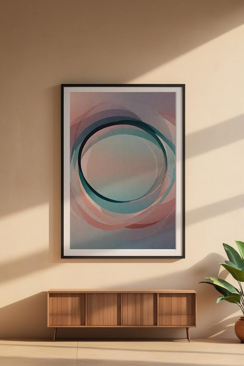 Arte circular abstracto / Impresión geométrica moderna / Póster verde azulado imagen 6