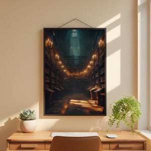 Library Wall Art | Dark Academia Poster | Vintage Bookshelf Decor Bild 1
