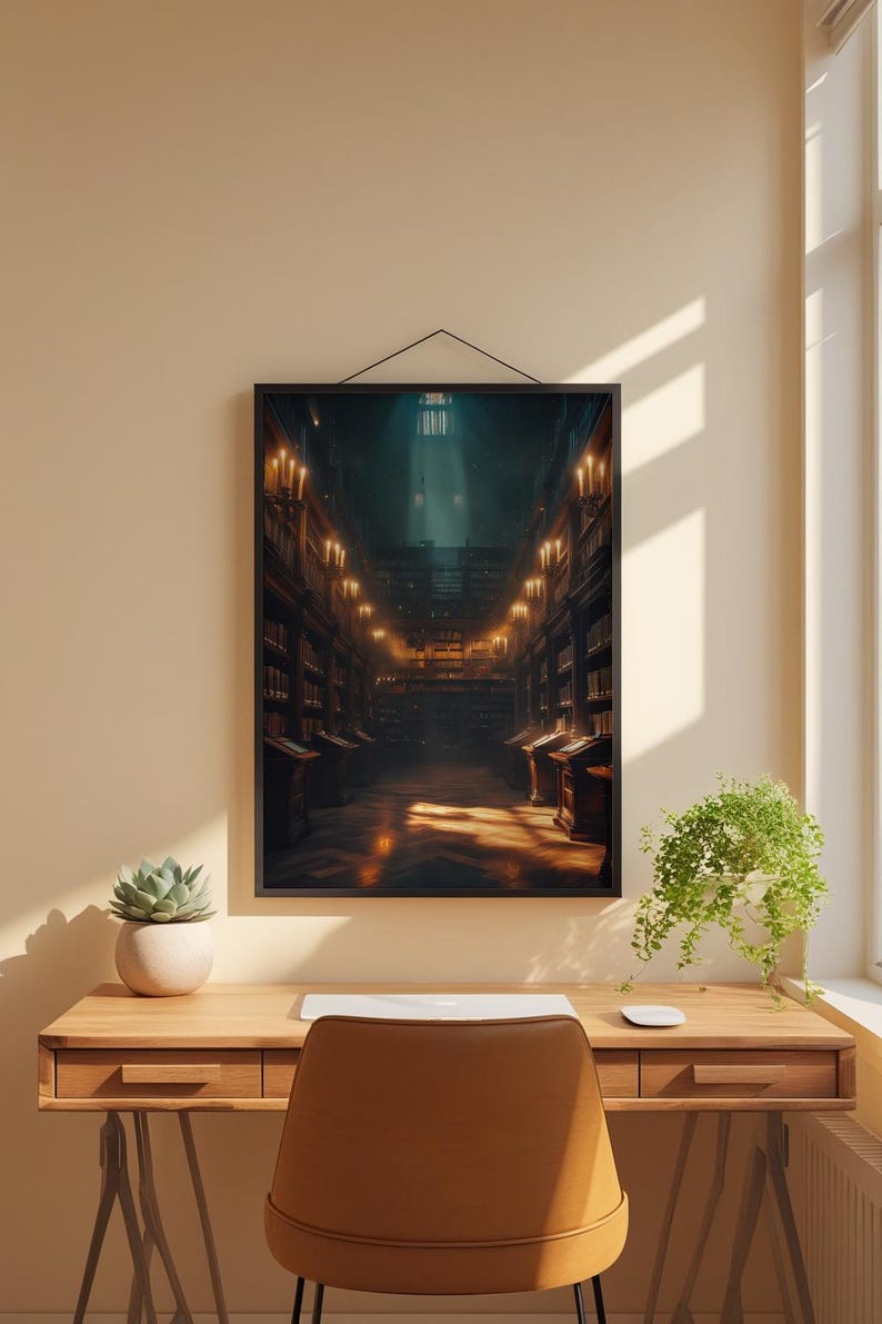 Library Wall Art | Dark Academia Poster | Vintage Bookshelf Decor Bild 1