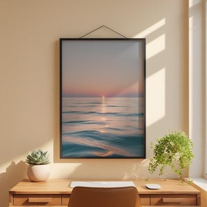Ocean sunset poster | Serene beach wall art | Coastal home decor image 1
