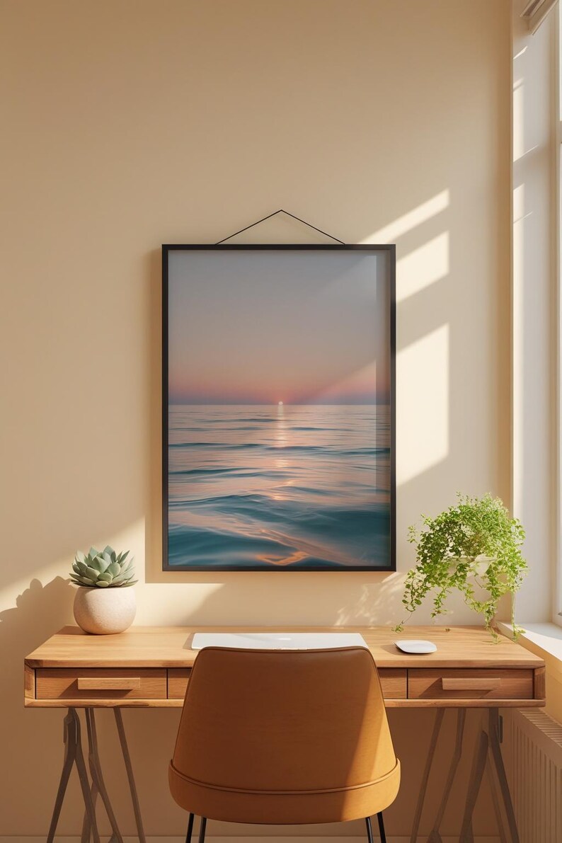 Ocean sunset poster | Serene beach wall art | Coastal home decor image 1