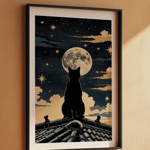 Cat Moon Night | Japanese Ukiyo-e Style Poster imagem 7