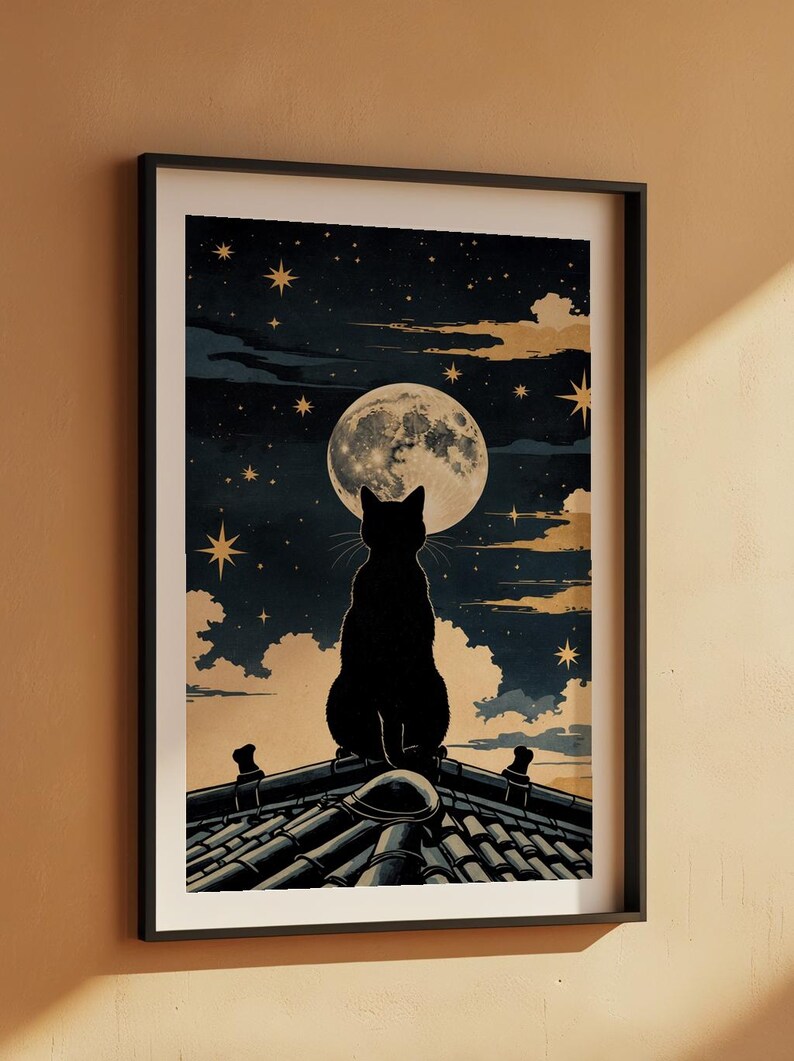 Cat Moon Night | Japanese Ukiyo-e Style Poster imagem 7