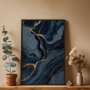 Marble Abstract Art | Luxury Slate Blue Poster | Modern Home Decor image 3
