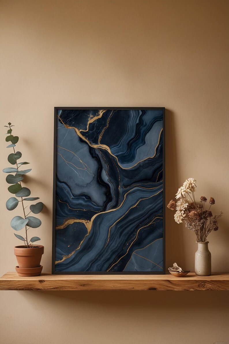 Marble Abstract Art | Luxury Slate Blue Poster | Modern Home Decor image 3