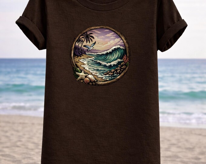 Tropical Wave T-Shirt – Ocean Sunset Coastal Scene, Unisex Fit
