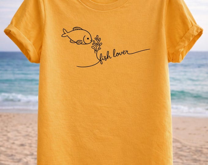 Line Art Fish Lover T-Shirt – Minimalist Nautical Ocean Tee