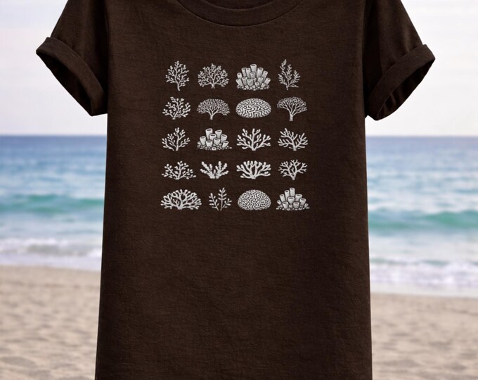 Minimal Coral Grid Tee – Oceanline Marine Pattern Unisex Shirt