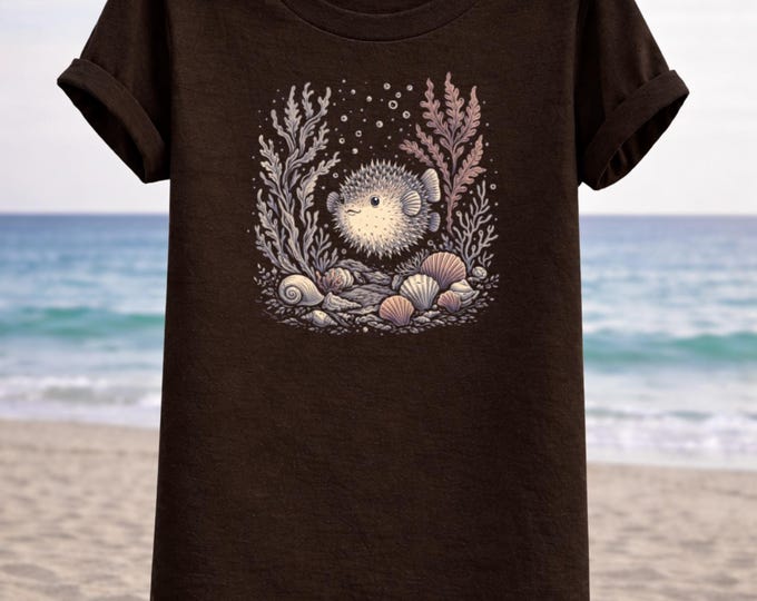 Glowing Pufferfish T-Shirt – Underwater Marine Life Illustration