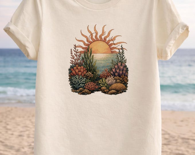 Sunset Coral Reef T-Shirt – Vivid Oceanline Unisex Tee