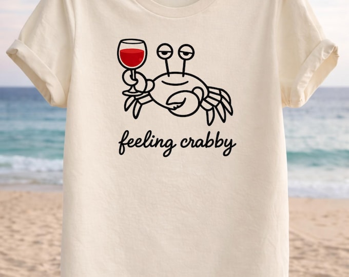 Crab with Wine Glass T-Shirt – Funny Beach Mood Tee
