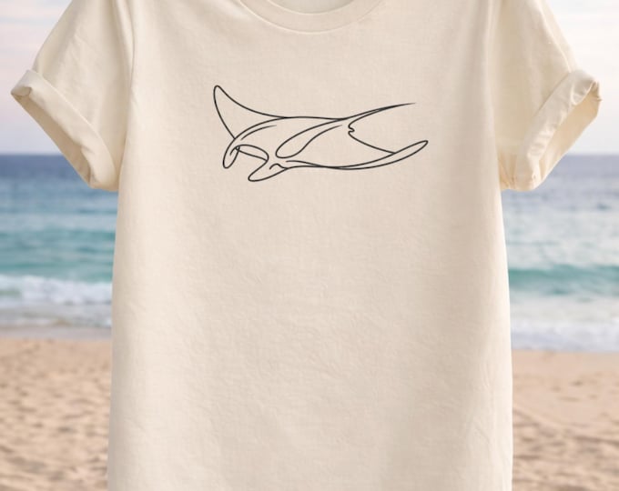 Minimal Manta Ray Line Art T-Shirt – Ocean Marine Life Tee