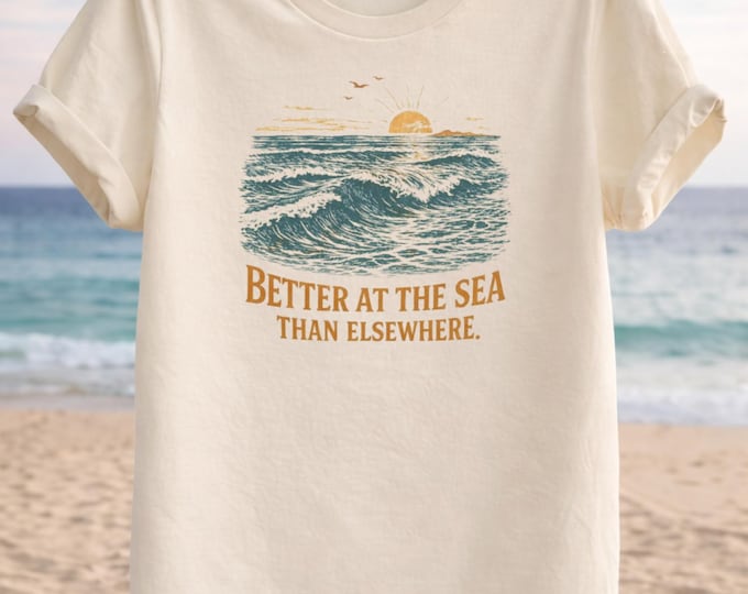 Oceanline Vintage Wave Graphic Tee: Better at the Sea Quote Shirt
