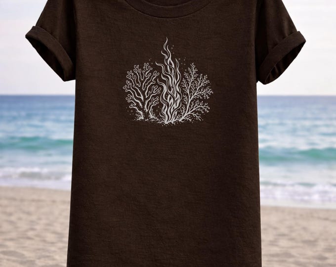 Minimal Coral Line Art T-Shirt – Ocean Lovers Unisex Tee