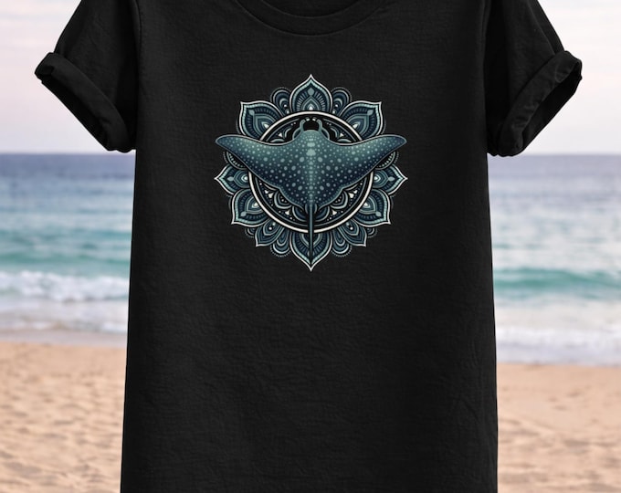 Manta Ray Mandala T-shirt: Artistic Ocean Marine Life Apparel