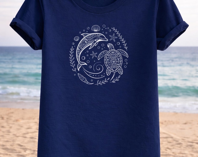 Dolphin Turtle Circle T-Shirt – Oceanline Unisex Marine Art Tee