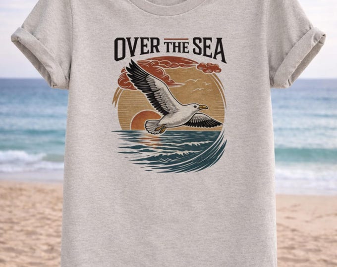 Seagull Sunset T-Shirt – Vintage Coastal Vibe Tee