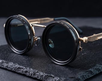 Variable ND Sunglasses, Round Steampunk Sunglasses, Adjustable Lens Tint Glasses, Cyberpunk Goggles, Polarized Anti Glare Gift for Men Women