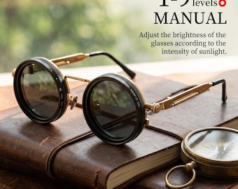 Gafas de sol ND variables, gafas de sol redondas estilo steampunk, gafas con lentes de tinte ajustable, gafas estilo cyberpunk, gafas polarizadas antirreflejo, regalo para hombres y mujeres.