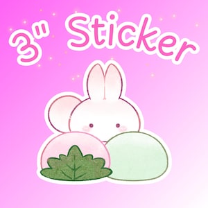 Conejito Mochi con pegatina de Mochi - Vinilo troquelado pastel kawaii