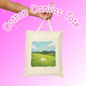 Mochi Bunny Canvas Tote Bag - Kawaii Pastel Reusable Bag