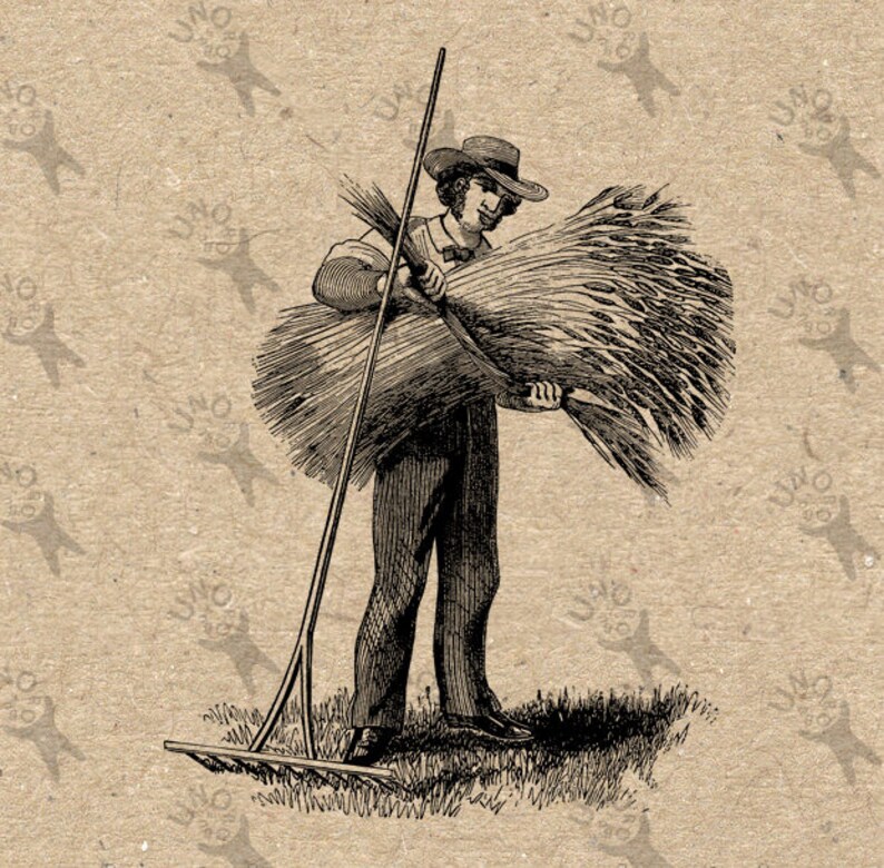 Vintage retro drawing image Farmer Man Harvest Instant Etsy