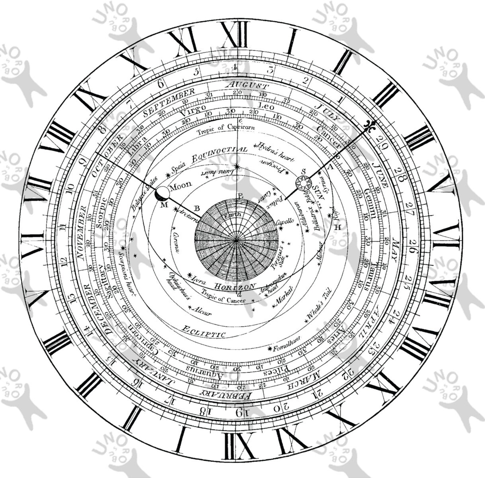 Vintage Image Clock Diagrams Zodiac Constellation astrology Etsy