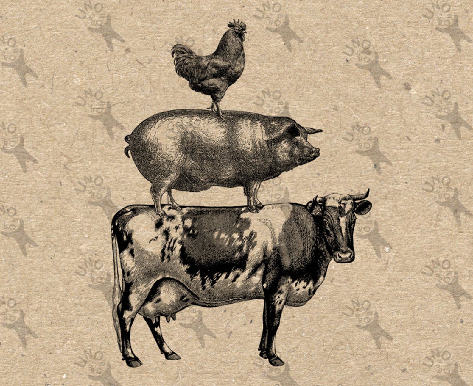 Vintage Stacking Cow Pig Chicken Rooster Image Instant Etsy