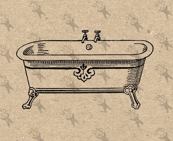 Vintage retro drawing image Washing Bath Bathtub Instant | Etsy